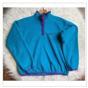 Patagonia Vintage Fleece Pullover Jacket Snap Front Blue Purple Size S